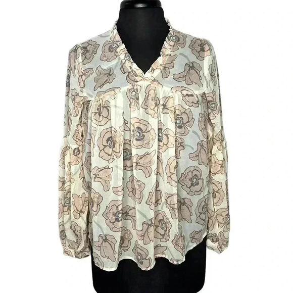Lucky Brand Boho Sheer Floral Blouse Size XS - Picture 1 of 7